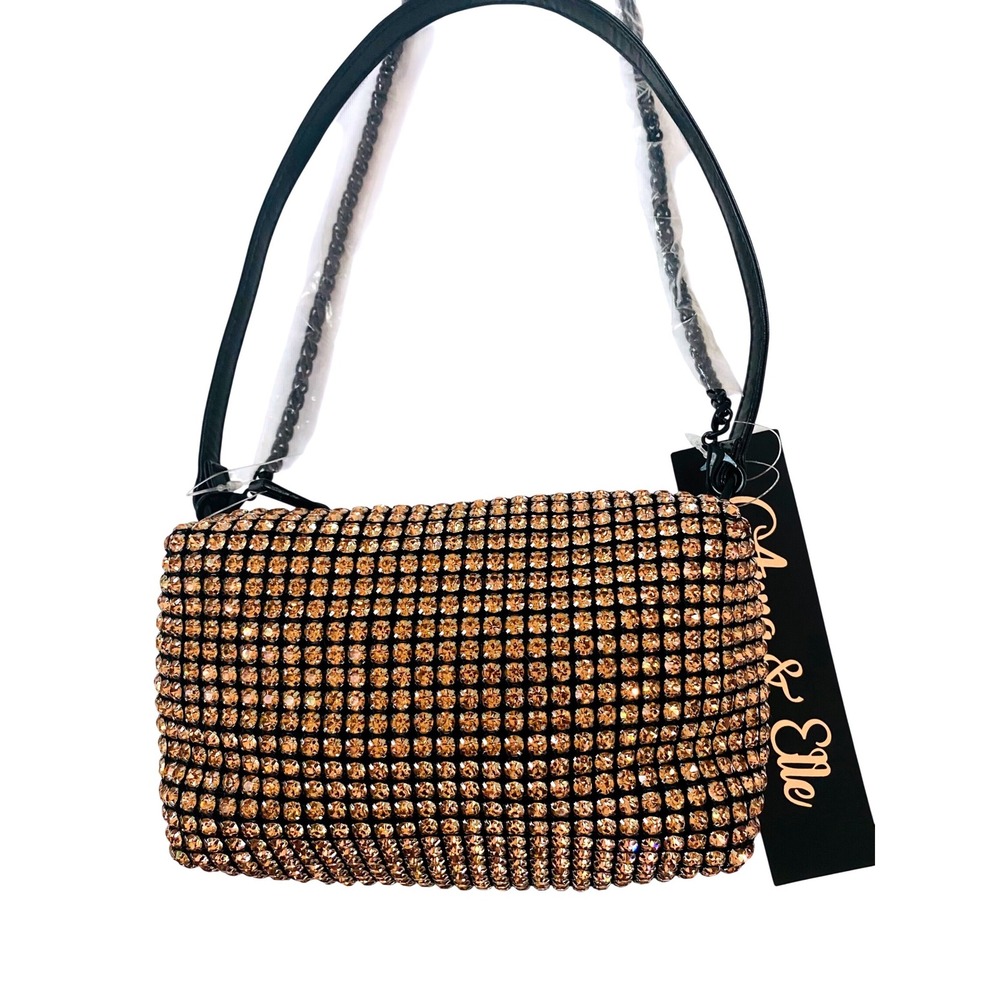 Anna & Elle Rhinestone Evening Bag Champagne Crystal Shoulder Bag‎ NWT